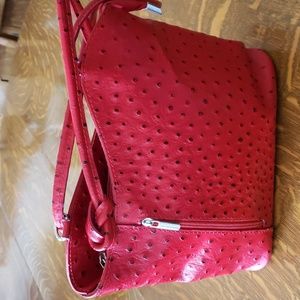 Price Red on Red ostrich style leather handbag